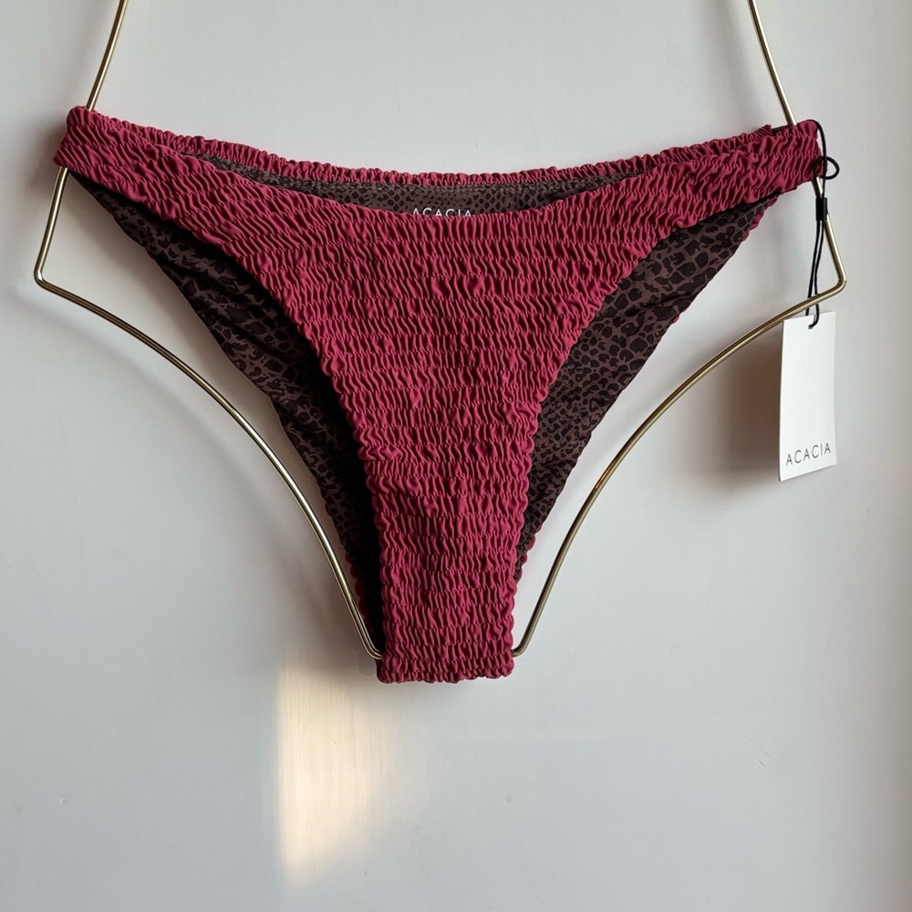 Acacia Smocked Bikini Bottom in Berry